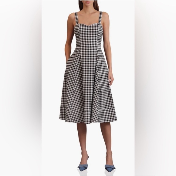 Avec Les Filles Black and White Gingham Midi Dress Size 10 Vintage Inspo Retro - Picture 1 of 11